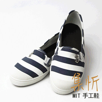 官网直邮进口【集忻t.star?MIT台湾手工鞋】复古海军条纹 平底帆S
