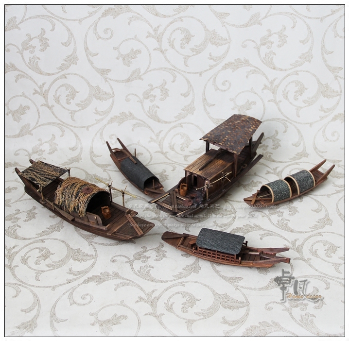 Jiangnan Water Township Wooden Fishing Boat Model Furnishing Home Book Room Overall Cabinet Table Top Decoration Swing Accessories Creative Birthday Gift