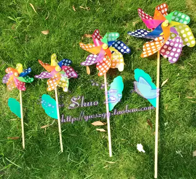 Factory direct toy windmill wedding photography props 18cm-42cm colorful polka dots wooden pole wind