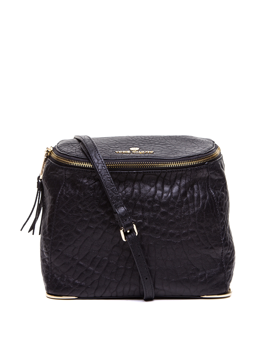 VINCE CAMUTO 黑色纹理吊穗饰肩挎包