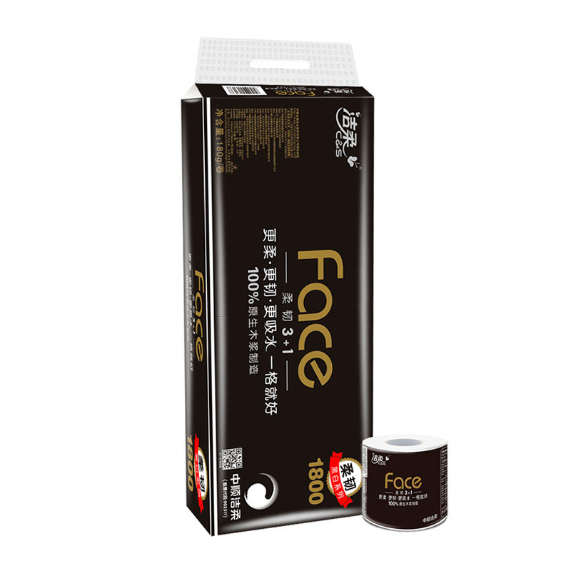 【天猫超市】洁柔卷纸 Face系列黑色有芯卷纸180g4层10卷装纸巾