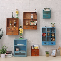 Non-perforated solid wood hanging wall shelf Wall cabinet lattice locker drawer wall cabinet Small storage cabinet Wall hanging
