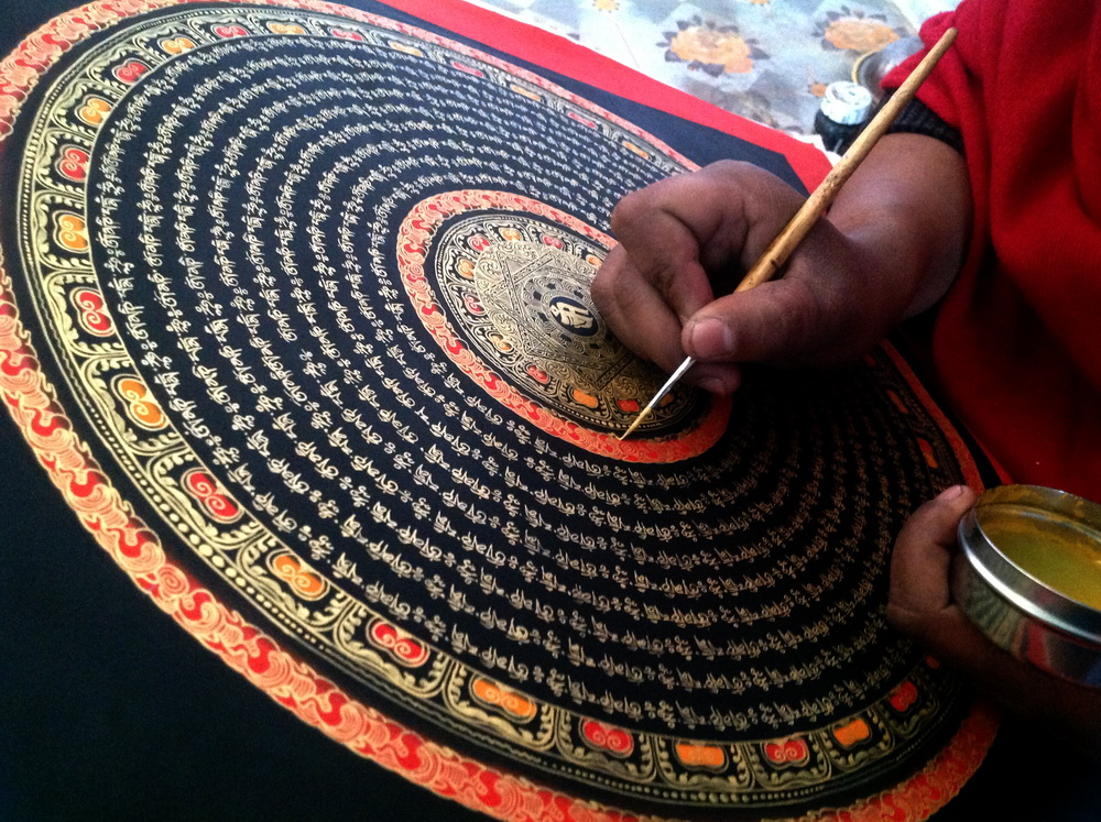 Prajnaparamita Beads 40*40 Thangka Painting Hanging Painting Six Character Mantra Mantra Wheel Nepal Tibetan Lama Pure Hand Painting