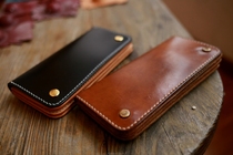 Monkey handmade X long wallet sandwich couple original color black horse hip leather custom lettering