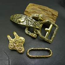 Dongguan Breaking Copper Littleton Belt Don Grass Carving Flowers Cavalry buckle leather belt buckle pure copper buckle head accessories Cavaliers American