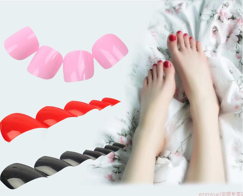免邮美甲甲片无痕假脚指甲片彩色美甲贴片成品全贴脚趾甲片送胶水