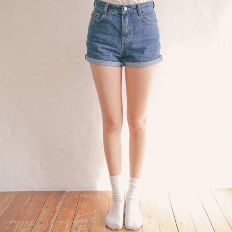 韩国stylenanda官方正品 百搭款牛仔短裤-蓝色