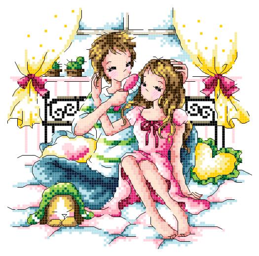 Cross stitch electronic drawing 3847 SO-369 cartoon couple 99W * 98H23 color PAT source file