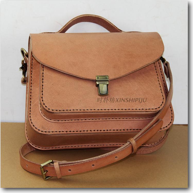 New first layer vegetable tanned leather leather shaped bag shoulder diagonal handbag casual retro personality bag