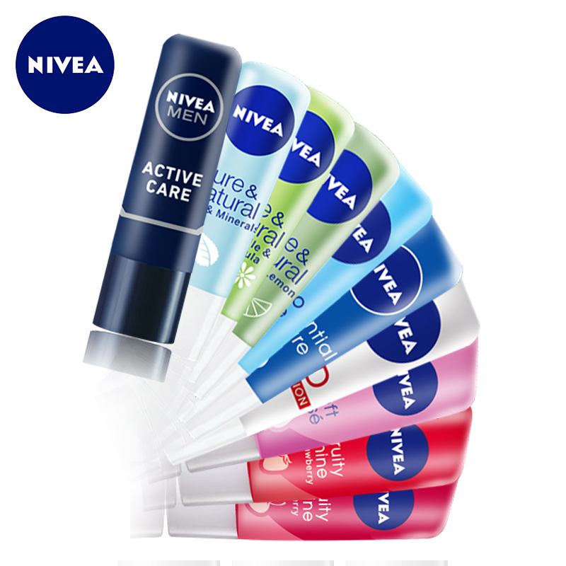 Nivea/妮维雅好气色唇膏樱桃草莓天然修护水平薄荷男士型润唇膏4g