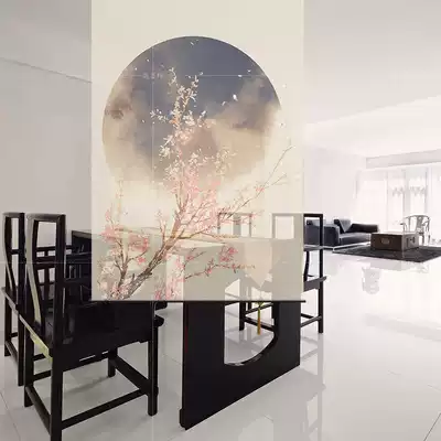 New Chinese partition hanging screen bedroom study living room entrance semi-transparent hanging screen roller curtain-Mirror Flower Water Moon