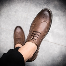 Summer new leather shoes male Bloc sculptures 100 hitch pointed Korean version Youth casual Inn Wind hairstylist Mens shoes