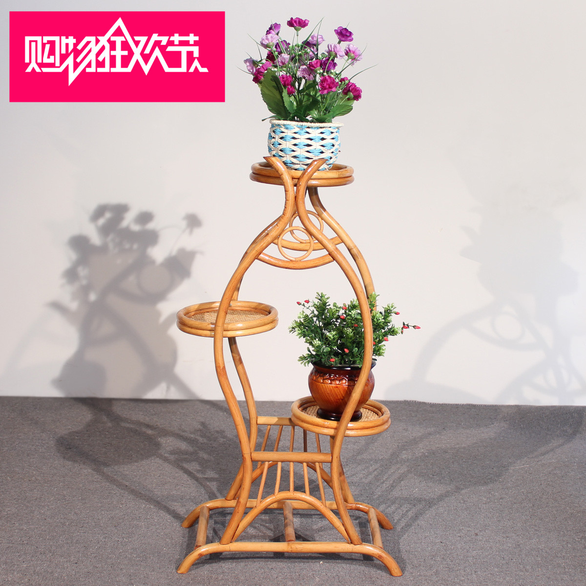 Handmade diy making simple living room balcony rattan flower stand multi-layer rattan rattan art floor pastoral leisure rattan art