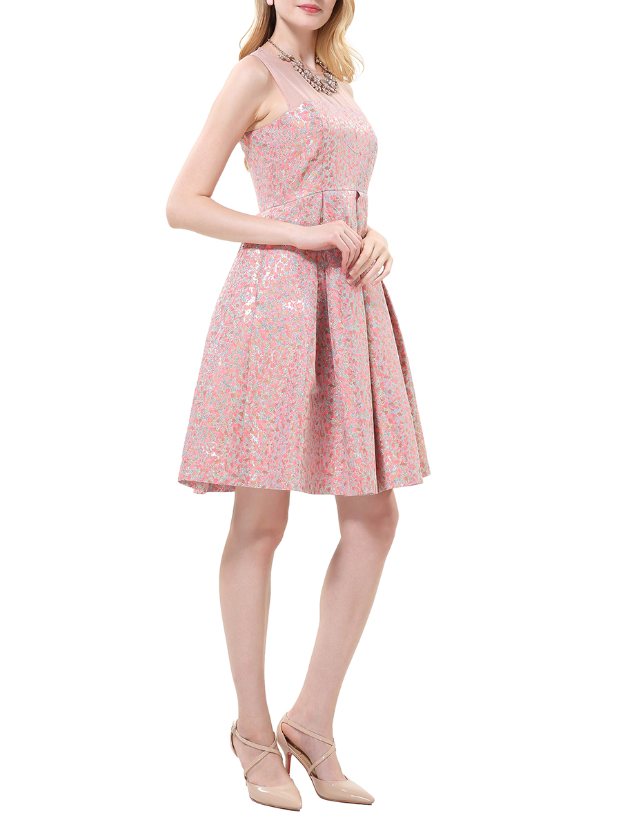 JESSICA 彩色碎花拼接褶裥无袖连衣裙