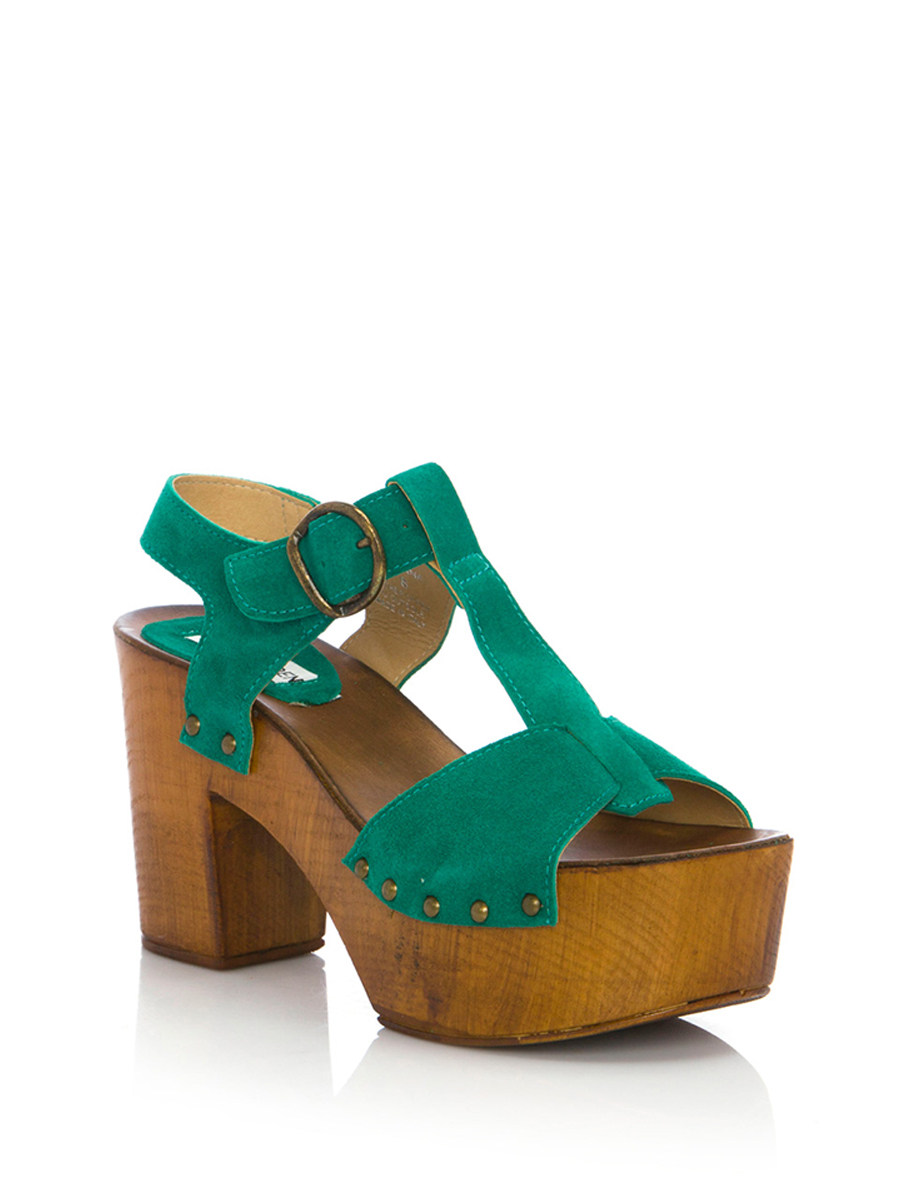 Steve Madden/思美登 绿色东瀛风木屐高跟凉鞋