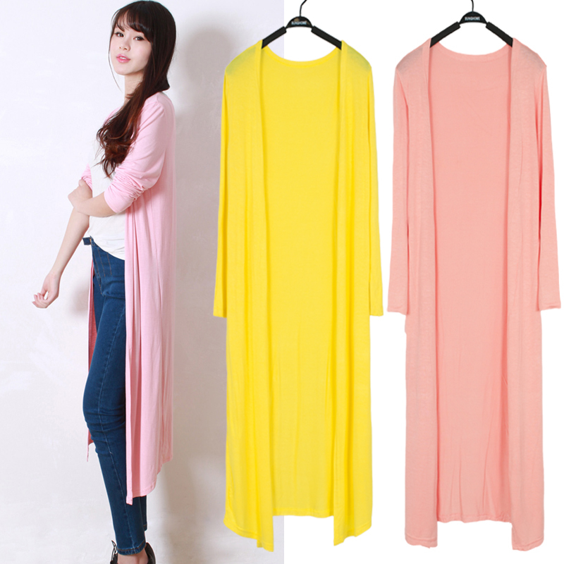 2026 Summer Korean Style Extra Long Modal Cardigan Long Sleeve Women's Shawl Sun Protection Thin Autumn Coat Plus Size Air Conditioning Shirt