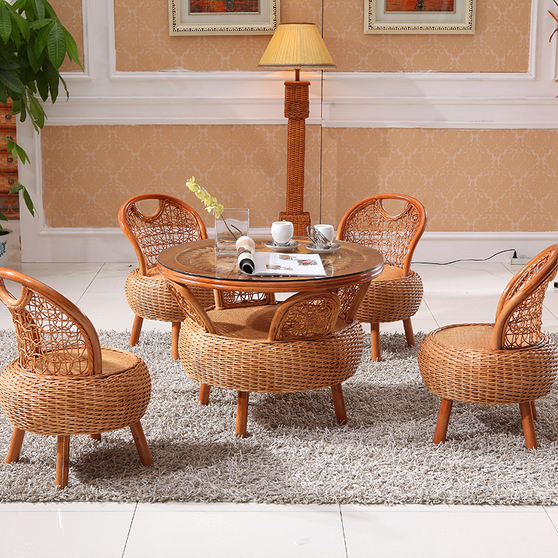 Rattan chair Three sets of five sets Balcony Outdoor Table And Chairs Combined Rattan handmade authentic rattan cafe casual table and chairs