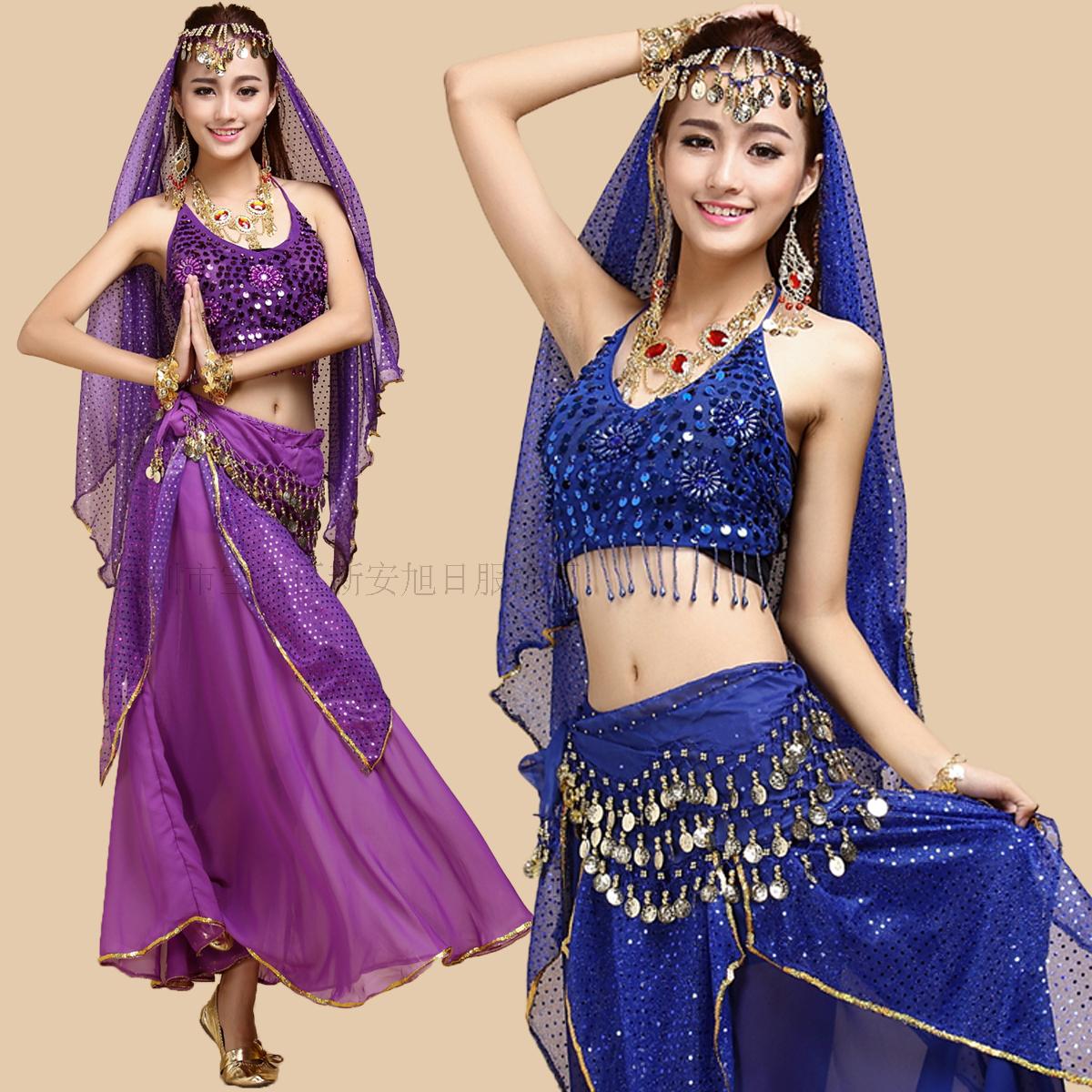 Special price new Indian dance high-end performance Suit Belly Leather Dance Practice Clothing Five Flower Skirts XR047