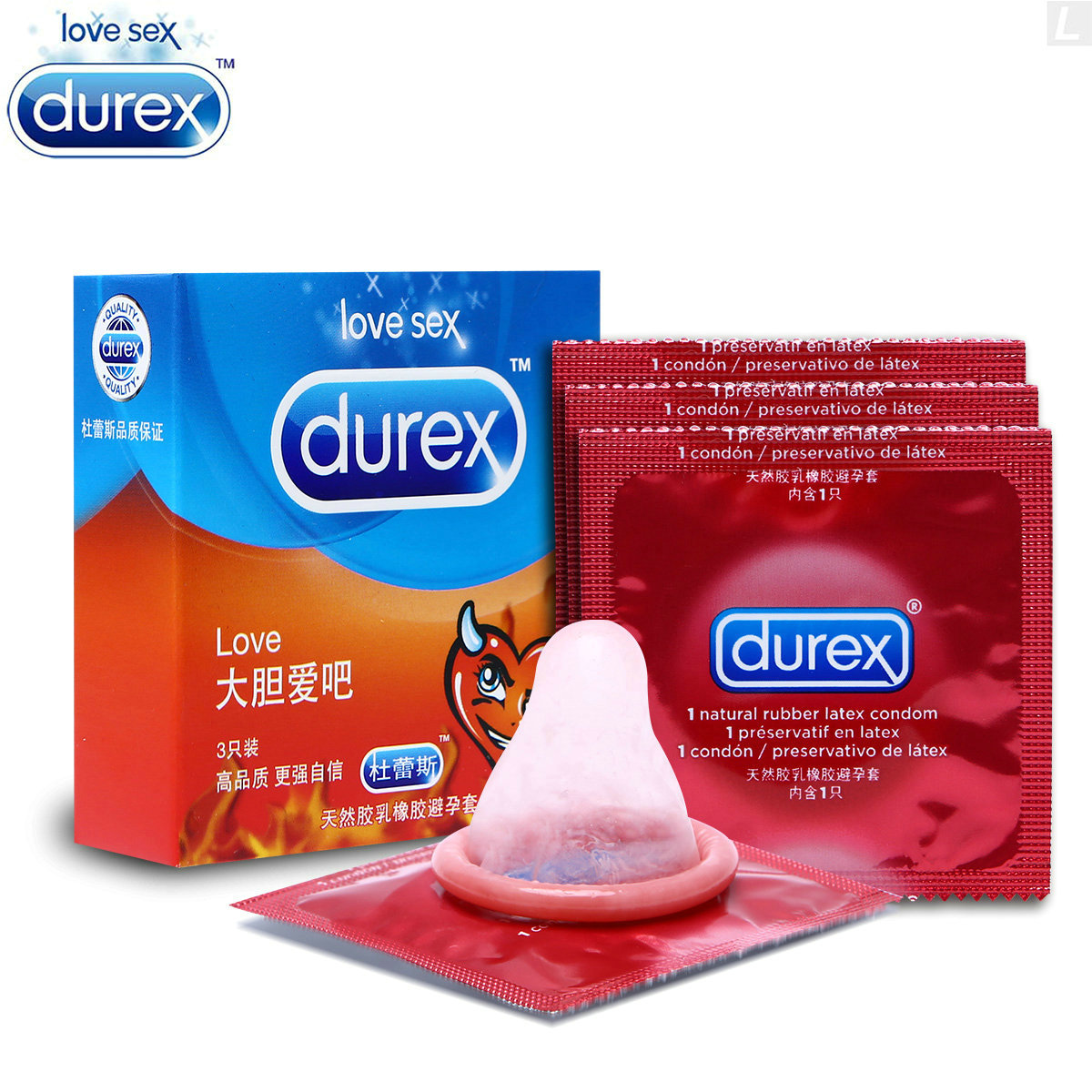 Durex/杜蕾斯 Love大胆爱吧安全套3只正品避孕套 情趣成人性用品