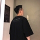 Ông Fang inch nam phiên bản Hàn Quốc của xu hướng áo thun oversize trẻ trung màu đen cổ tròn ngắn tay áo thun nam áo cộc tay Áo phông ngắn