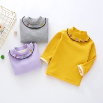 2021 girls plus velvet base shirt autumn and winter baby thick long sleeve T-shirt children high neck warm top