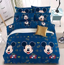 Dark blue cartoon good night Mickey cotton bedding sheets bed quilt cover pillowcase four-piece set can be customized