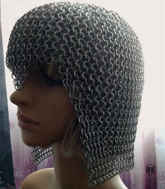 (Key lock headgear)Movie Knight Female Warrior Medieval Chain armor Lock Armor Soft Hedgehog armor