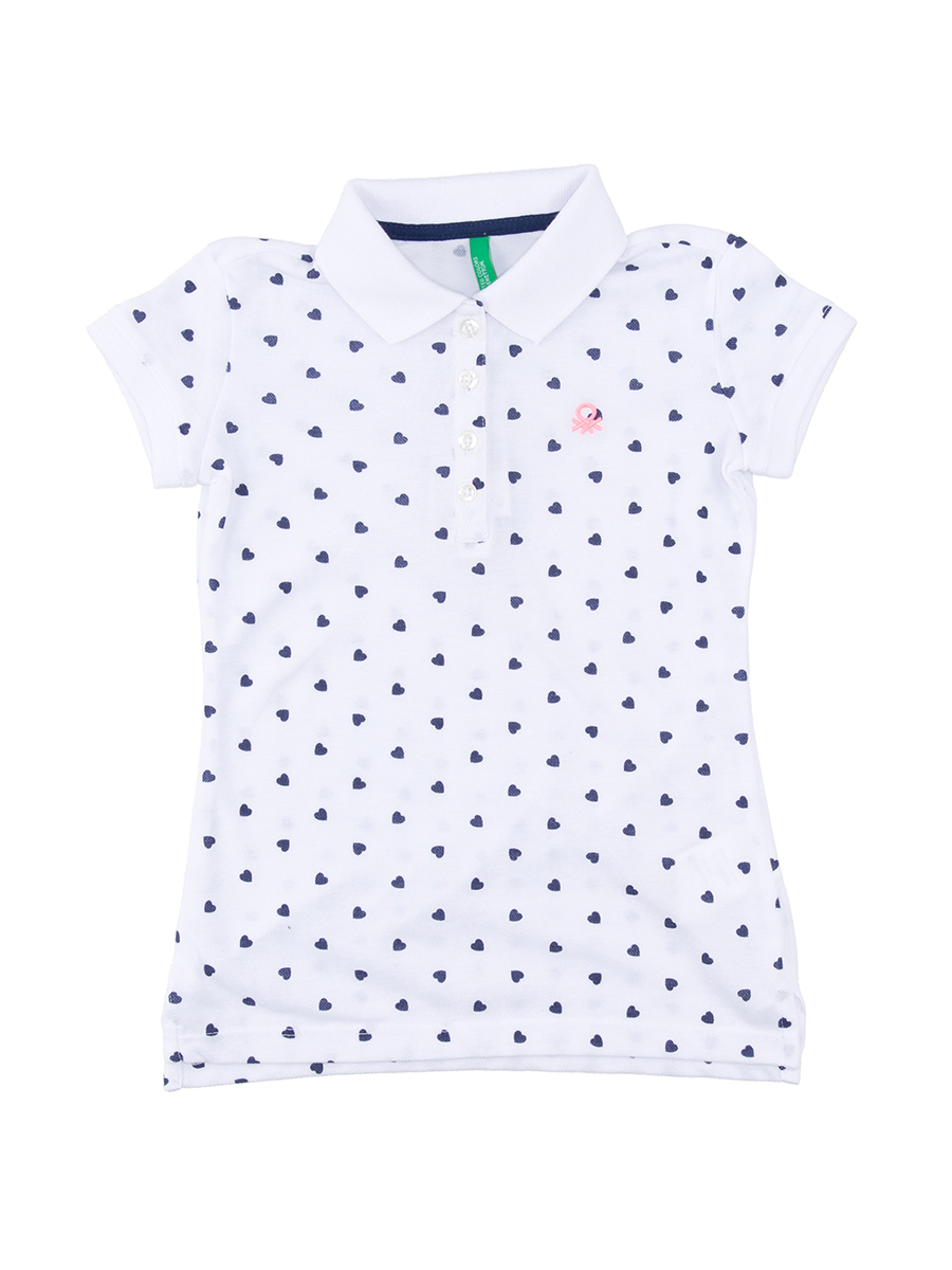 Benetton/贝纳通 白底蓝桃心印花女童短袖T恤