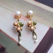 Hand-made earhole-free invisible mosquito coil ear clip natural pearl orange flower painless ear clip ear ring earrings