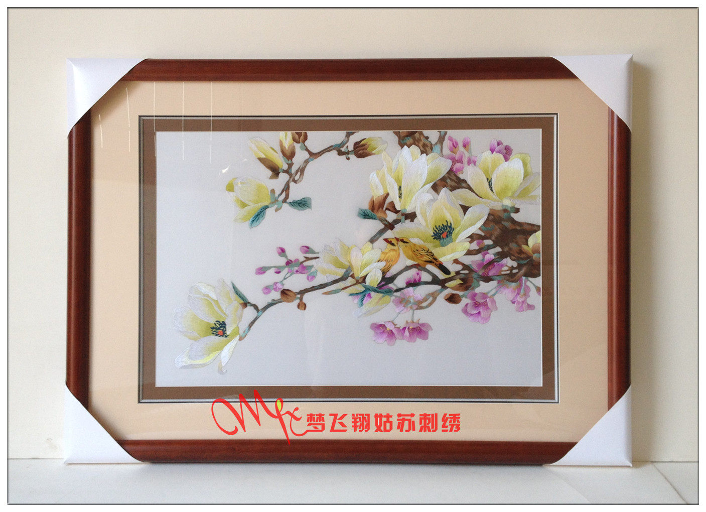 Dream flying Su embroidery finished living room bedroom hanging painting magnolia flower handmade embroidery painting for friends wedding gift