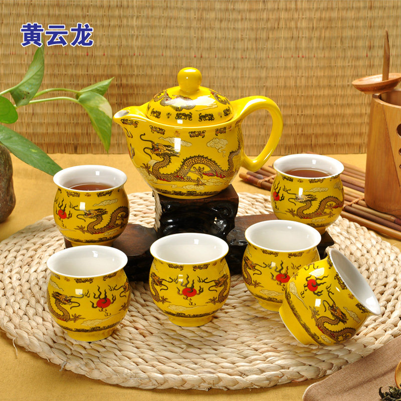 Jingdezhen Ceramic double layer cup utilityWed tea with green flower Porcelain suit whole set tea tray tea sea teapot special price