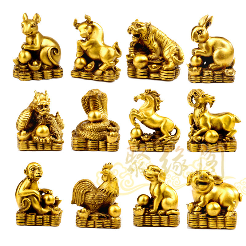 Фигурки по восточному календарю USD 49.50 Open light feng shui pure copper zodiac new ornaments full set of rat 