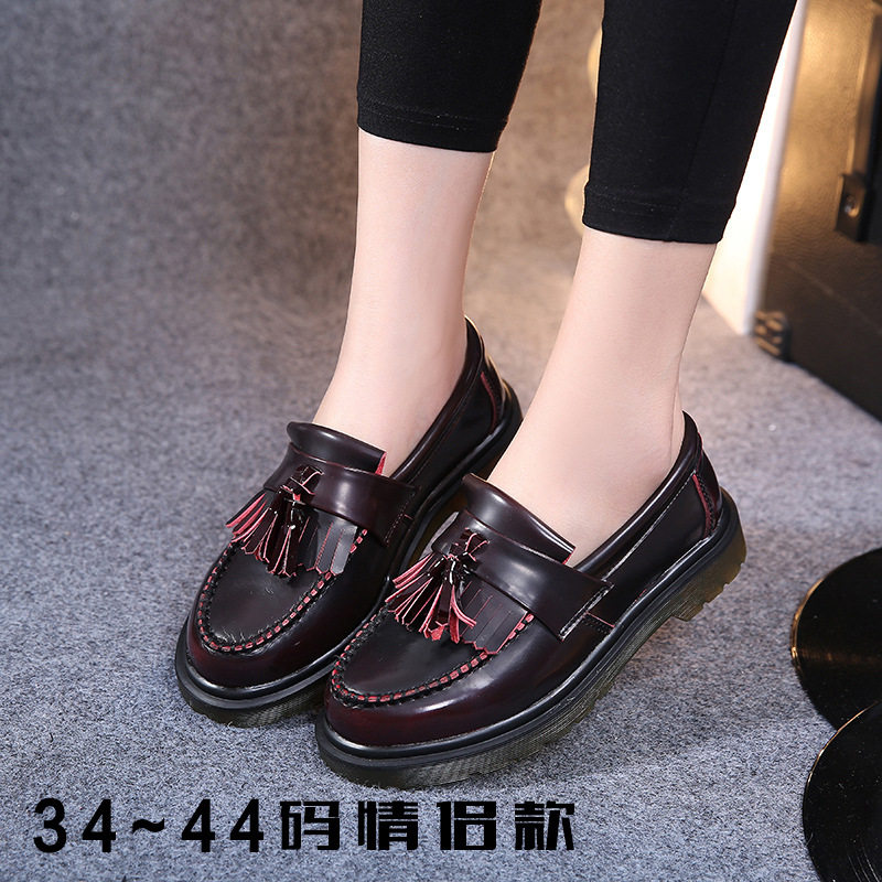 Couple's leather Martin shoes patent leather peas shoes British style men's and women's shoes with tassels casual flat single shoes loafers