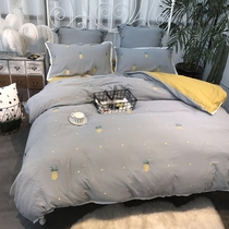 Baby-like soft full cotton double layer gauze embroidered gauze Four pieces of simple Han style Pineapple Honey Embroidered Bed