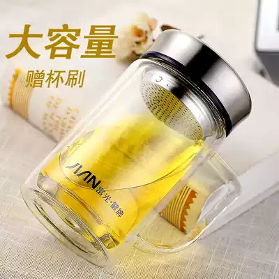 Fuguang double-layer glass large capacity Office handle tea cup transparent with cover for men and women creative leak-proof
