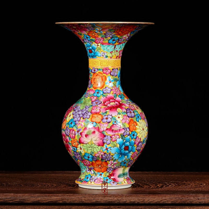 Jingdezhen ceramics from floret bottle antique hand - made fine flower is colored enamel, black mushroom classical furnishing articles ornaments