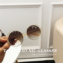 2017 tide round face Tang Yixin Sun Yunyun pepper Qin Lan with brown sunglasses female personality double circle sunglasses