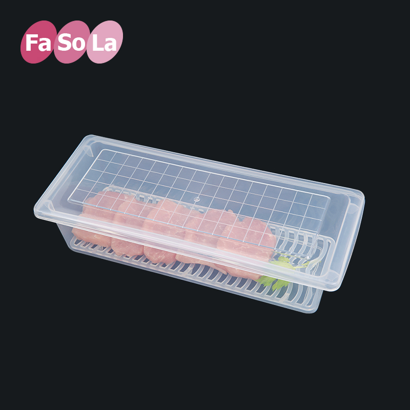 Fasola 可叠加长方形冰箱沥水保鲜盒 冷藏生鲜鱼肉水饺密封收纳盒