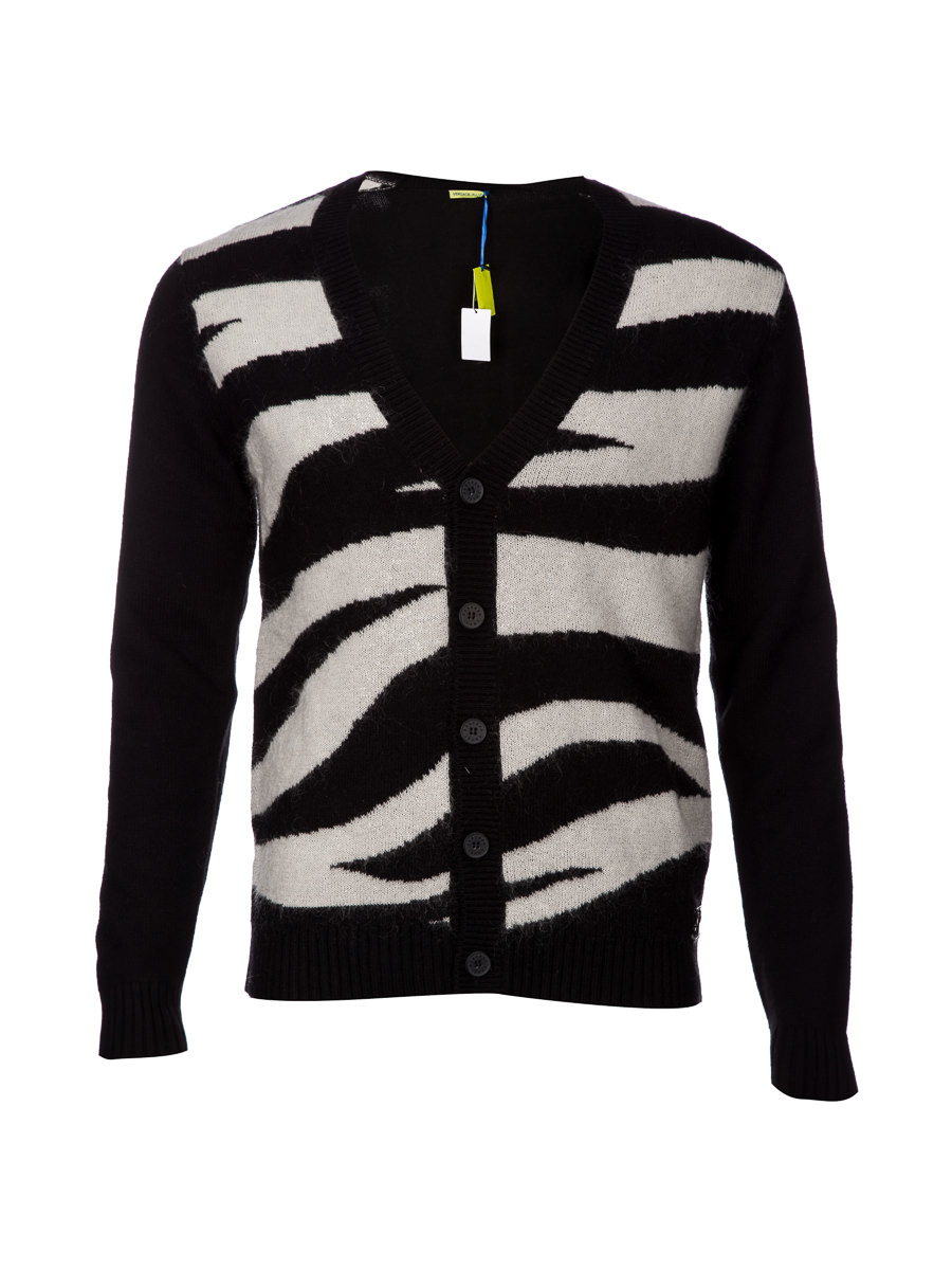 versace jeans 黑白拼色斑马纹针织开衫