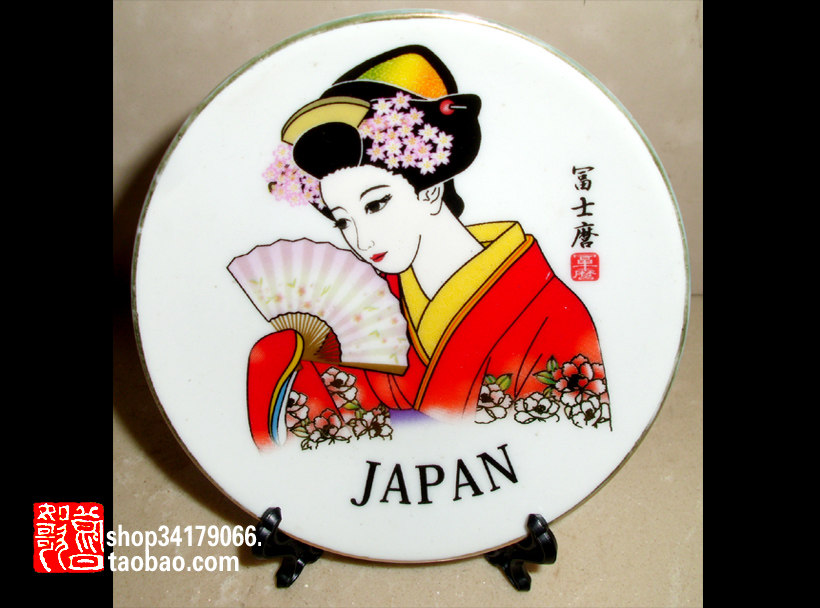 (Craftsmanship Ceramics) Japan brought back kimono women's drawing gold ceramic small reward plate