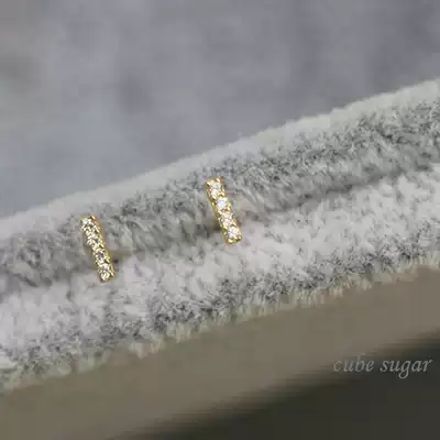 South Korea imported 14K gold plated 925 silver earrings micro insert small diamond Gold Stick small gold Rod Super exquisite small