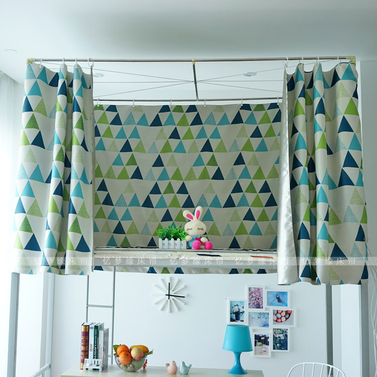 Cartoon Green Triangle Small Frescoed Student Dormitory Shading Bed Curtain Mantle Thickening High Shading Dorm Room Upper And Lower Bunk Beds