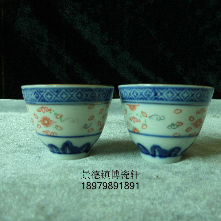 Jingdezhen Cultural Revolution Factory goods porcelain Original Guangming Porcelain Factory blue and white color exquisite three-cylinder cup tea cup