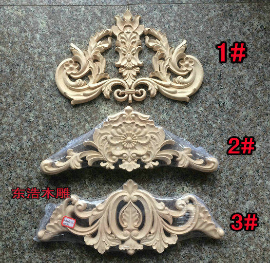 Long flower applique horizontal vertical flower European style wood flower furniture door wall applique with flower oak solid wood dongyang wood carving-Taobao