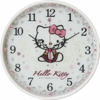 Hello Kitty elegant lace water drill glass clock face ultra silent hanging clock (white) -Taobao