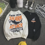 Mùa thu và mùa đông Phong cách Harajuku thương hiệu thủy triều Nhật Bản và Mỹ retro cá mập nam và nữ Phiên bản Hàn Quốc của các cặp vợ chồng cộng với áo len trùm đầu nhung lỏng