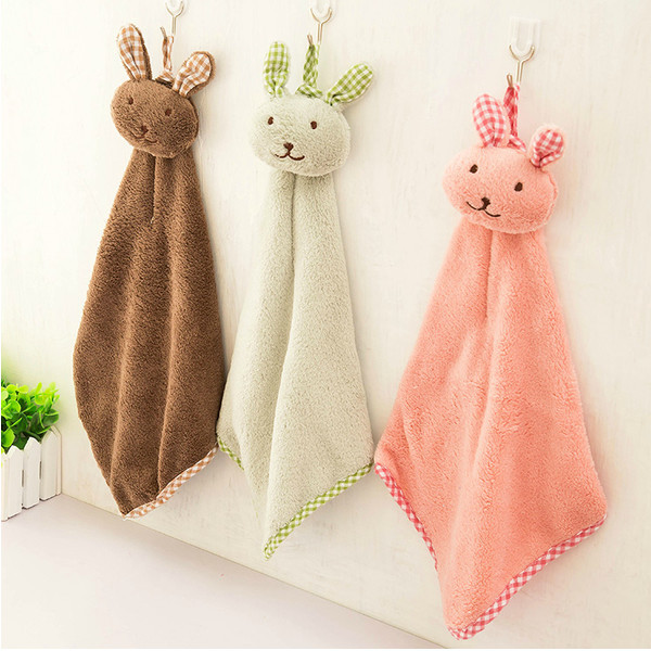 Cute Rabbit Small Square Towel Kitchen Bathroom Hanging Towel Coral Fleece Towel
