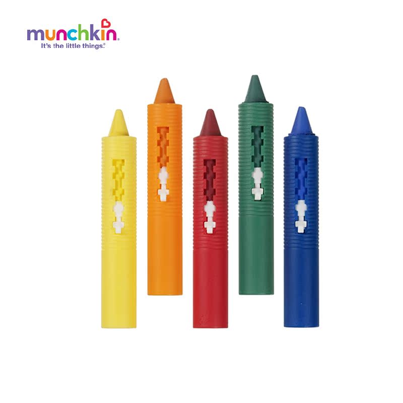 Munchkin5色水洗蜡笔浴室玩具易擦洗婴幼儿童早教玩具开发智力