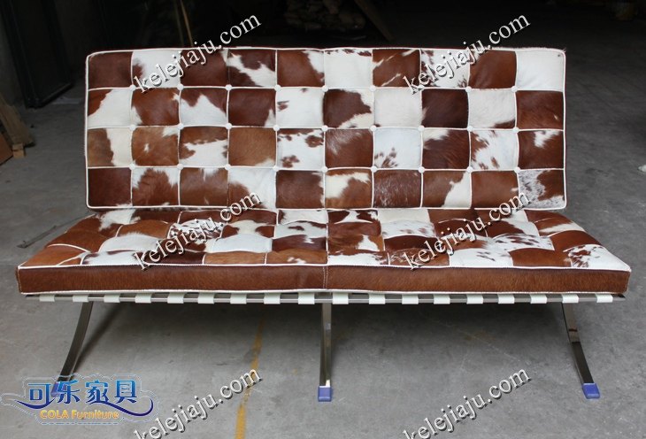 CL3001 Double-brown and white cowhide barcelona chair two-seat sofa