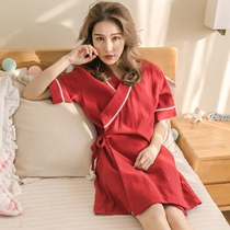 Japanese pajamas womens summer short-sleeved v-neck sexy cute cotton night dress Womens summer Japanese princess style kimono night dress
